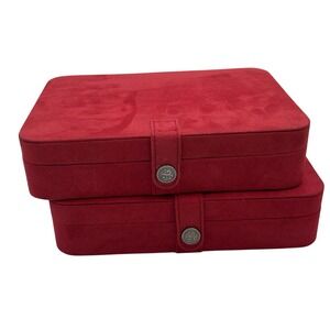 Matching Mele Retired Jewelry Box Red Velvet Divided Earring Ring LOT of 2